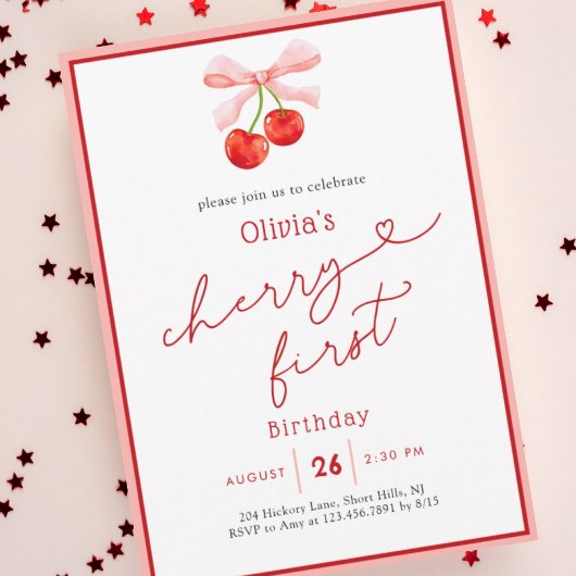 Invitation Aquarelle Coquette Cherry Premier 1er anniversaire