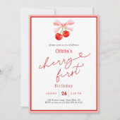 Invitation Aquarelle Coquette Cherry Premier 1er anniversaire (Devant)