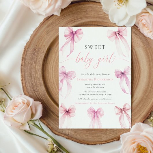 Invitation Aquarelle coquette rose arc doux bébé fille