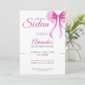 Invitation Aquarelle Coquette Rose Bow Sweet 16 Anniversaire (Debout devant)
