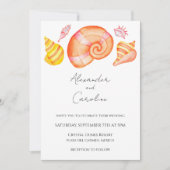 Invitation Aquarelle coquillage destination mariage invitatio (Devant)