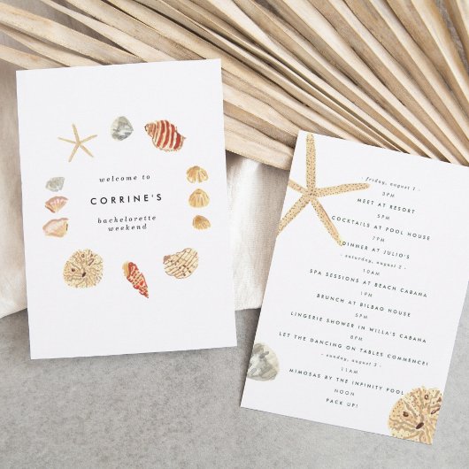 Invitation Aquarelle Coquillages Bachelorette Itinéraire