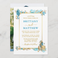 Aquarelle Coquillages Corail Photo Mariage bleu