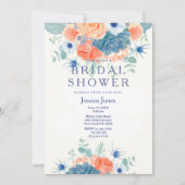 Invitation Aquarelle corail bleu rustique Fête des mariées fl (Devant)