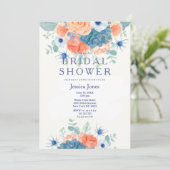 Invitation Aquarelle corail bleu rustique Fête des mariées fl (Debout devant)