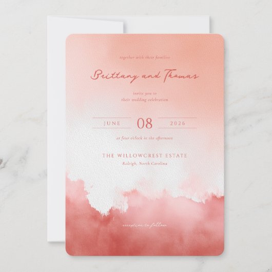 Invitation Aquarelle Corail Romantique (Devant)