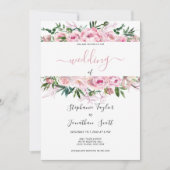 Invitation Aquarelle corail rose peony mariage floral (Devant)