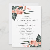 Invitation Aquarelle Corail tropical Bouquet Mariage (Devant)