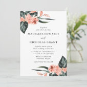 Invitation Aquarelle Corail tropical Bouquet Mariage (Debout devant)