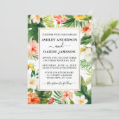 Invitation Aquarelle Corail tropical Mariage or floral (Debout devant)
