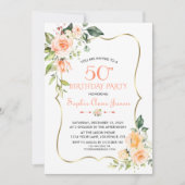 Invitation Aquarelle Coral Floral Gold Frame 50e anniversaire (Devant)