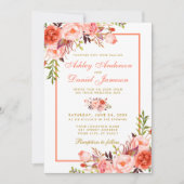 Invitation Aquarelle Coral Floral Mariage or (Devant)