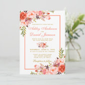 Invitation Aquarelle Coral Floral Mariage or (Debout devant)
