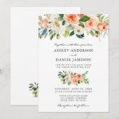 Invitation Aquarelle Coral Floral Vert Mariage W (Devant / Derrière)