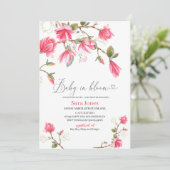 Invitation Aquarelle Coral Magnolia Bébé en fleur Baby Showe (Debout devant)