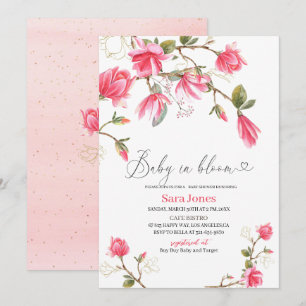 Invitation Aquarelle Coral Magnolia Bébé en fleur Baby Showe