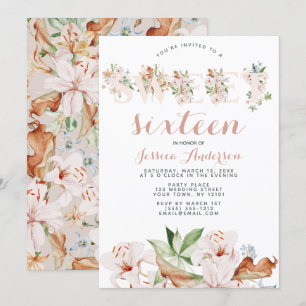 Invitation Aquarelle Coral rose Sweet sixteen Floral