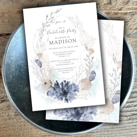 Invitation Aquarelle Coral Seashell Beach Bachelorée