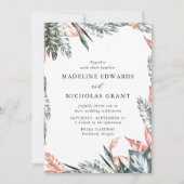 Invitation Aquarelle Coral & Vert Feuille Tropical Mariage (Devant)