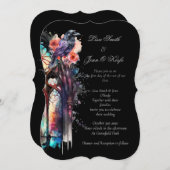 Invitation Aquarelle Corbeau Moody Mariage gothique Invitatio (Devant / Derrière)