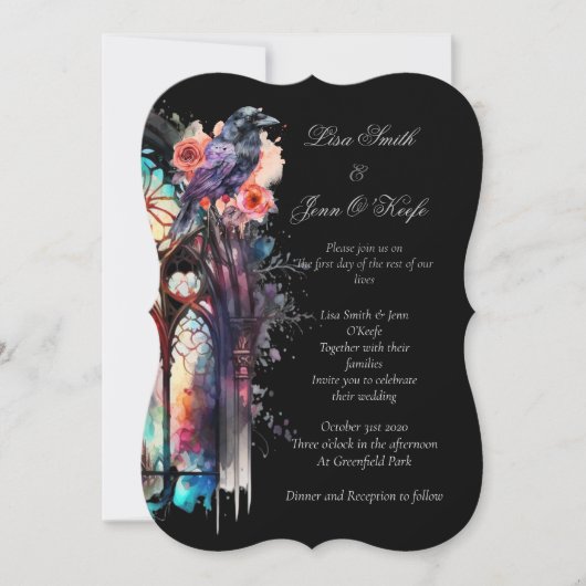 Invitation Aquarelle Corbeau Moody Mariage gothique Invitatio (Devant)
