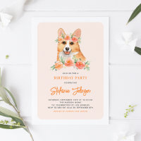 Aquarelle Corgi Pêche Florale Chien Fête d'anniver