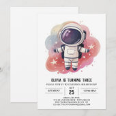 Invitation Aquarelle cosmique Explorateur Astronaut Anniversa (Devant / Derrière)