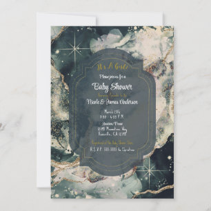 Invitation Aquarelle Cosmique turquoise Vert Or Céleste Baby