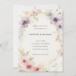Invitation Aquarelle cosmos fleurs mariage