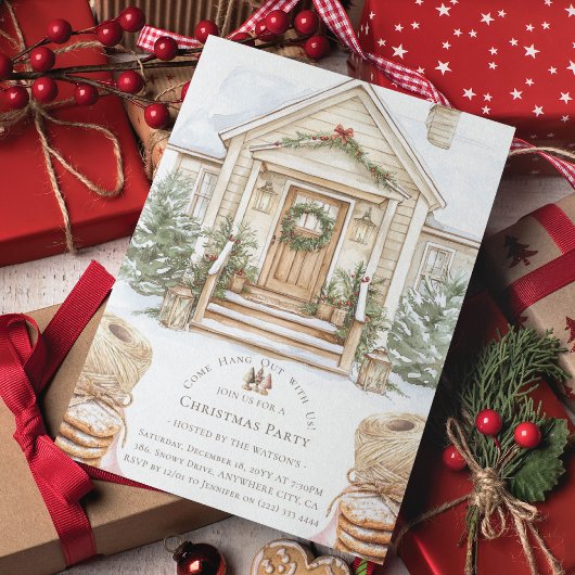 Invitation Aquarelle Cosy Christmas Home Party