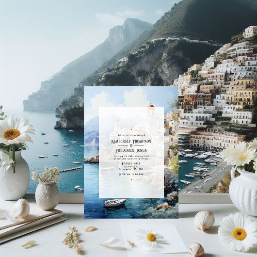 Invitation Aquarelle Côte Amalfi Italie Destination Mariage