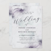 Invitation Aquarelle côtière Bleu Mariage élégant (Devant / Derrière)