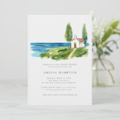 Invitation Aquarelle côtière Chapelle Fête des mariées océani (Debout devant)