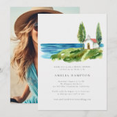 Invitation Aquarelle côtière Chapelle Fête des mariées océani (Devant / Derrière)