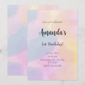 Invitation Aquarelle couleur arc-en-ciel Premier anniversaire (Devant / Derrière)