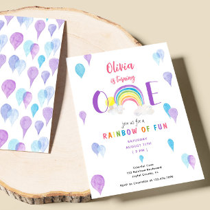 Invitation Aquarelle couleur arc-en-ciel UN premier anniversa