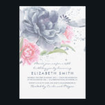 Invitation Aquarelle couleur bleu rose pâle fête d'anniversai<br><div class="desc">Aquarelle florale élégante rose et bleu poussiéreux invitations à la fête d'anniversaire</div>
