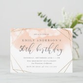 Invitation Aquarelle couleur bleu tendance géométrique 50e an (Debout devant)