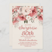Invitation Aquarelle couleur crème rouge rose Floral Surprise (Devant / Derrière)