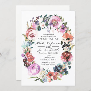 Invitation Aquarelle couleur douce Mariage à couronne florale