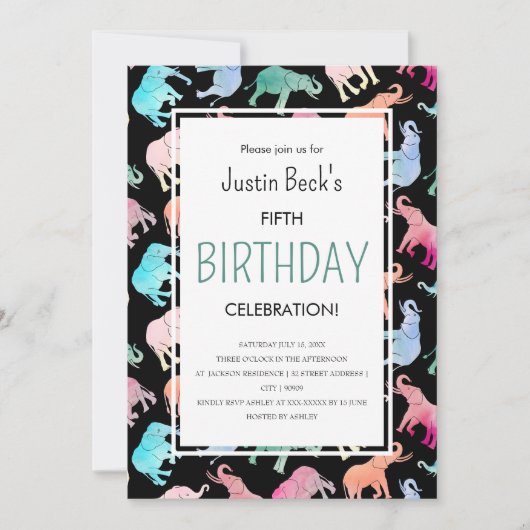 Invitation Aquarelle couleur mignonne Eléphant Modèle (Devant)