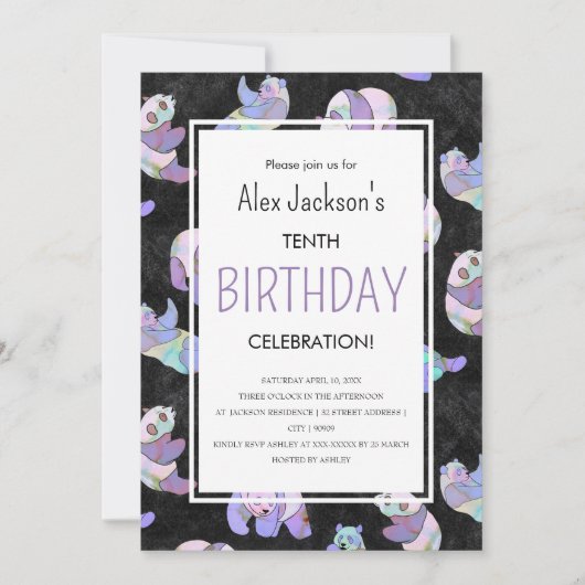 Invitation Aquarelle couleur mignonne Modèle d'ours Panda (Devant)