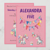 Invitation Aquarelle couleur mignonne Unicorn Anniversaire (Devant / Derrière)