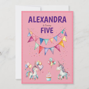 Invitation Aquarelle couleur mignonne Unicorn Anniversaire