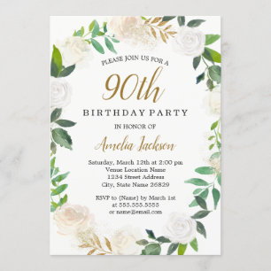 Invitation Aquarelle couleur or bleu 90e anniversaire
