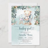 Invitation Aquarelle couleur pastel teddy ourson fille bébé (Devant)