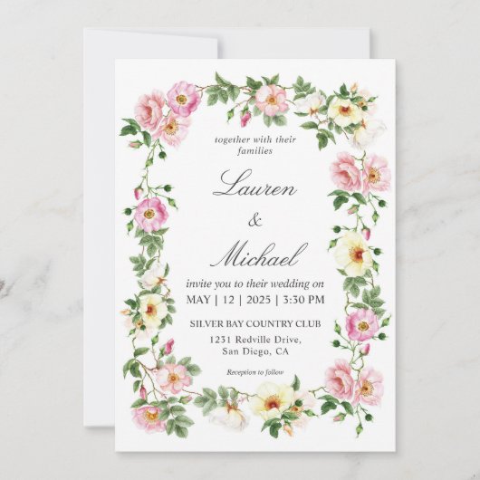 Invitation Aquarelle couleur rose blanche personnalisée Maria (Devant)