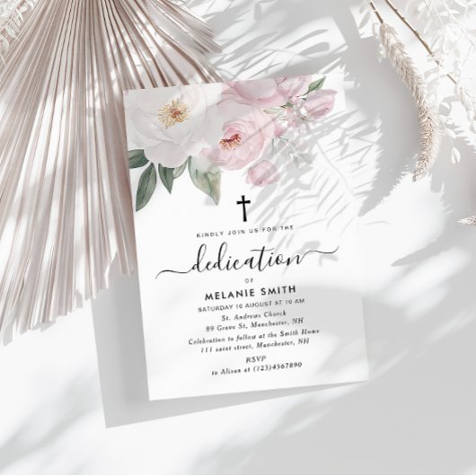 Invitation aquarelle couleur rose et blanc dédicace florale