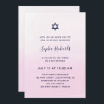 Invitation Aquarelle couleur rose pâle| Bat mitzvah<br><div class="desc">Ces invitations Bat mitzvah élégantes et branchées sont dotées d'un arrière - plan de lavage à l'ombre clair et rose pâle. Vos informations apparaissent dans un mélange de typographie manuscrite en bleu marine plus sombre et de texte sans serif moderne,  et il y a aussi une étoile de David.</div>