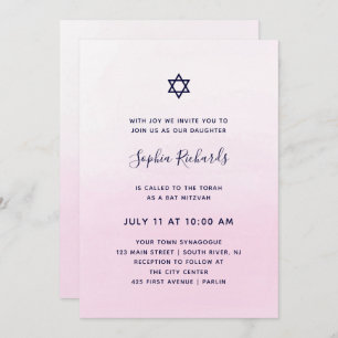 Invitation Aquarelle couleur rose pâle  Bat mitzvah